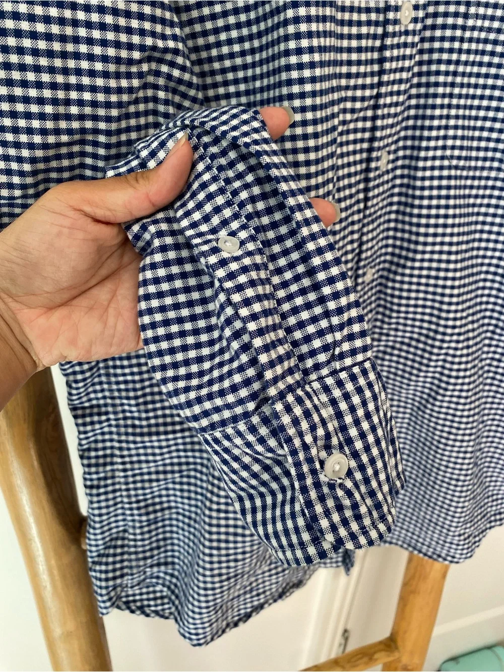 J. Crew Flex Navy & White Gingham Long Sleeve Button-Down Casual Shirt Sz Large